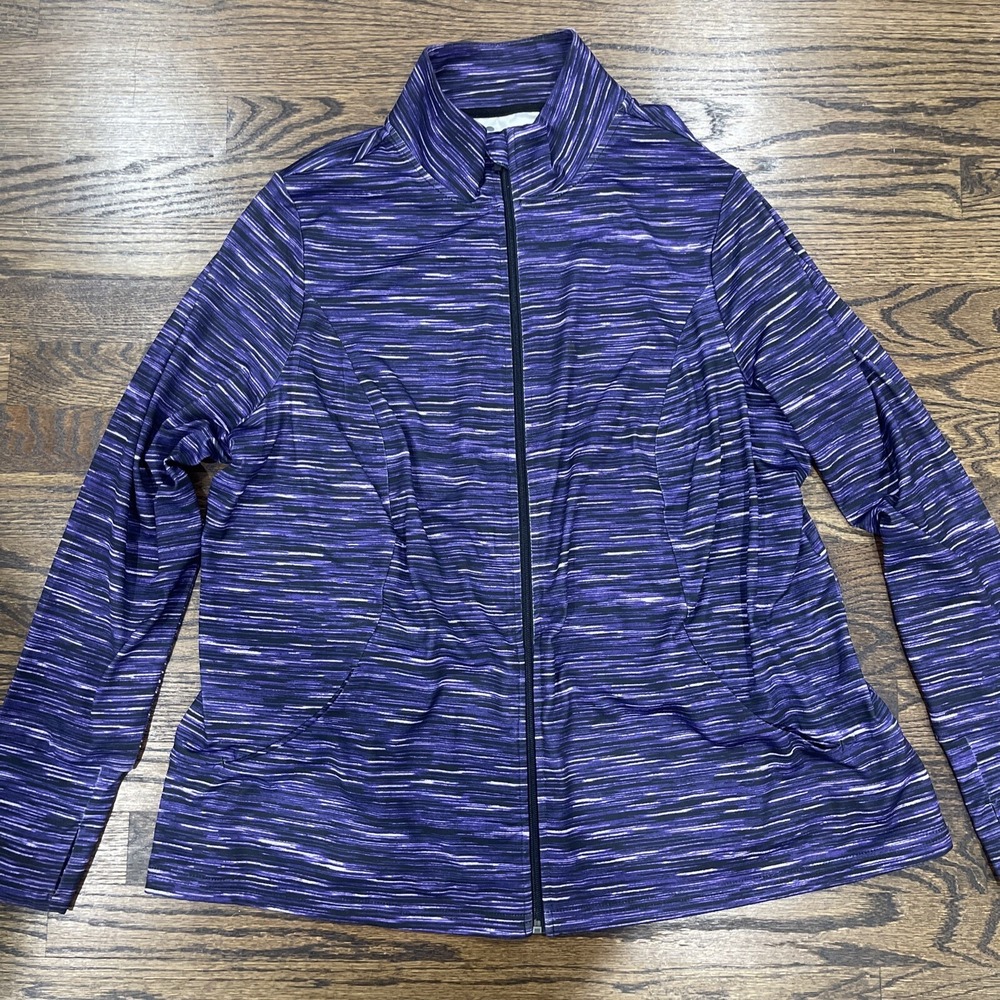 Exertek Womens Athletic Long Sleeve Top Purple Pattern Stretchy Top 2XL‎